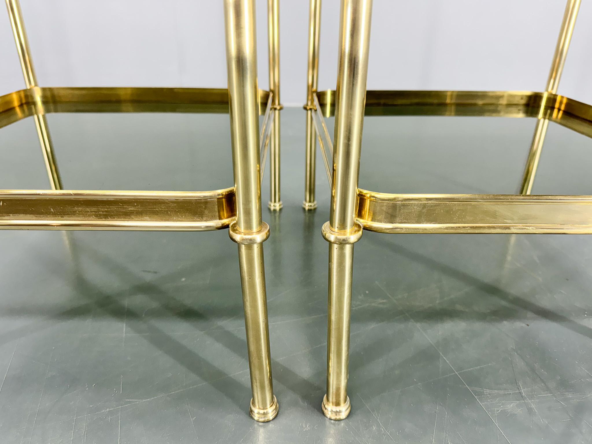 Pair of Brass & Smoked Glass Side Tables or Nightstands, 1970's For Sale 2