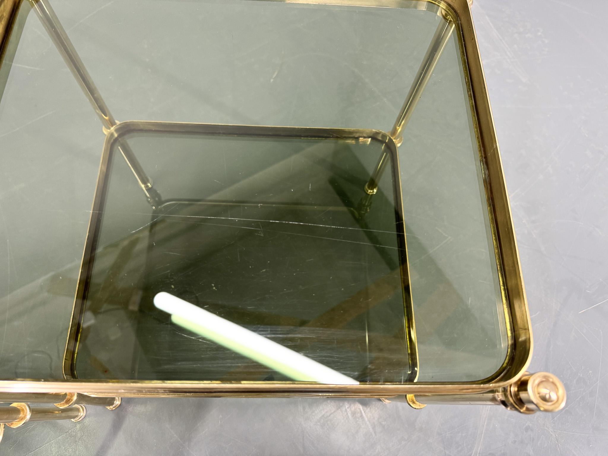 Pair of Brass & Smoked Glass Side Tables or Nightstands, 1970's For Sale 3