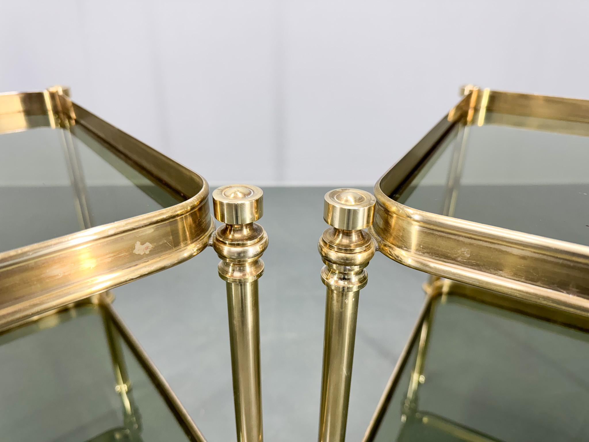 Pair of Brass & Smoked Glass Side Tables or Nightstands, 1970's For Sale 4