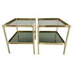 Pair of Brass & Smoked Glass Side Tables or Nightstands, 1970's