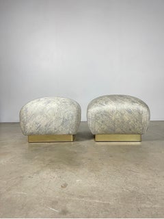 Pair of Brass Souffle Ottomans by Karl Springer