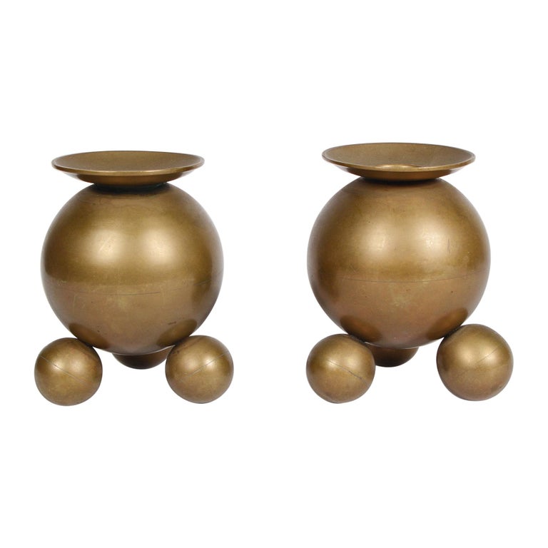 Pair of Brass Sphere Candle Holders by Gusums at 1stDibs