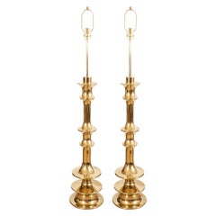 Pair of Brass Spindle Form Floor Lamps