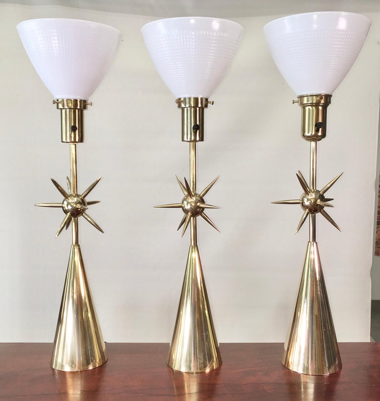 Pair of Brass Sputnik Table Lamps For Sale 3