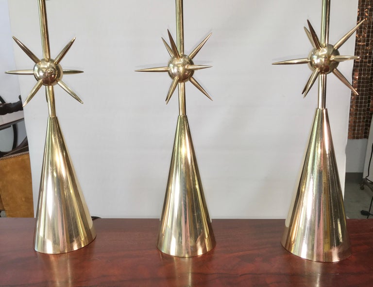 Pair of Brass Sputnik Table Lamps For Sale 5