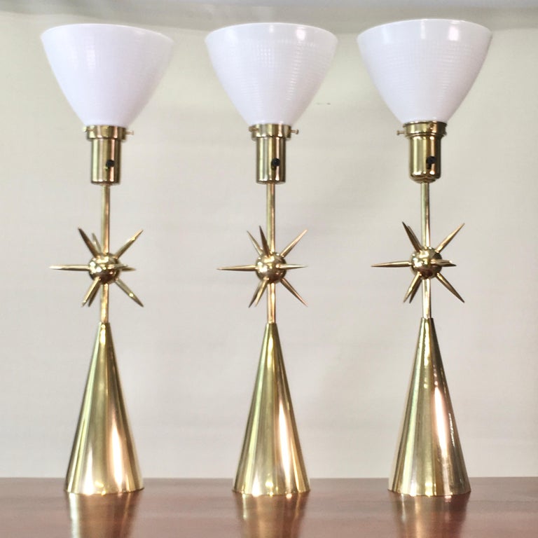 Pair of Brass Sputnik Table Lamps For Sale 6