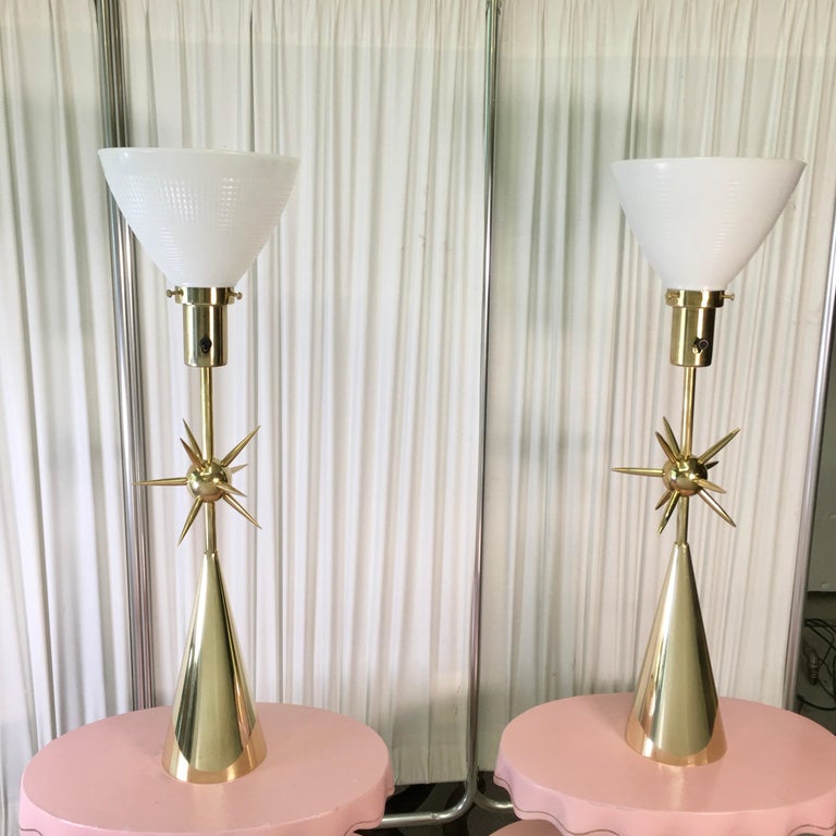 Mid-Century Modern Pair of Brass Sputnik Table Lamps For Sale