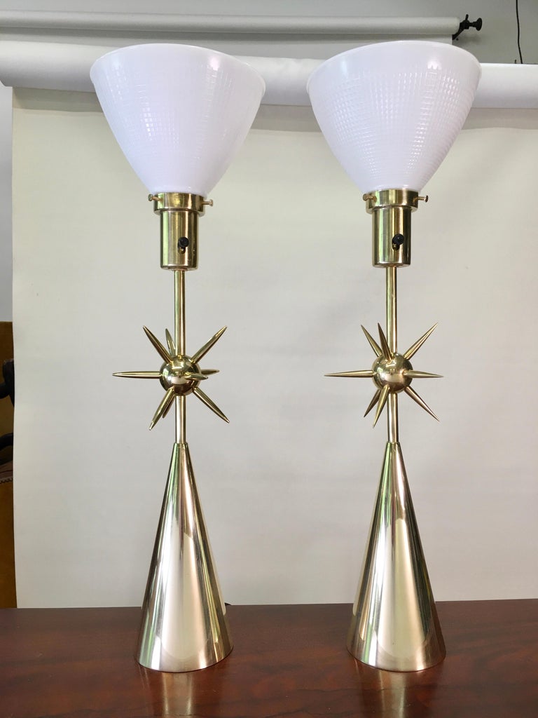 Contemporary Pair of Brass Sputnik Table Lamps For Sale