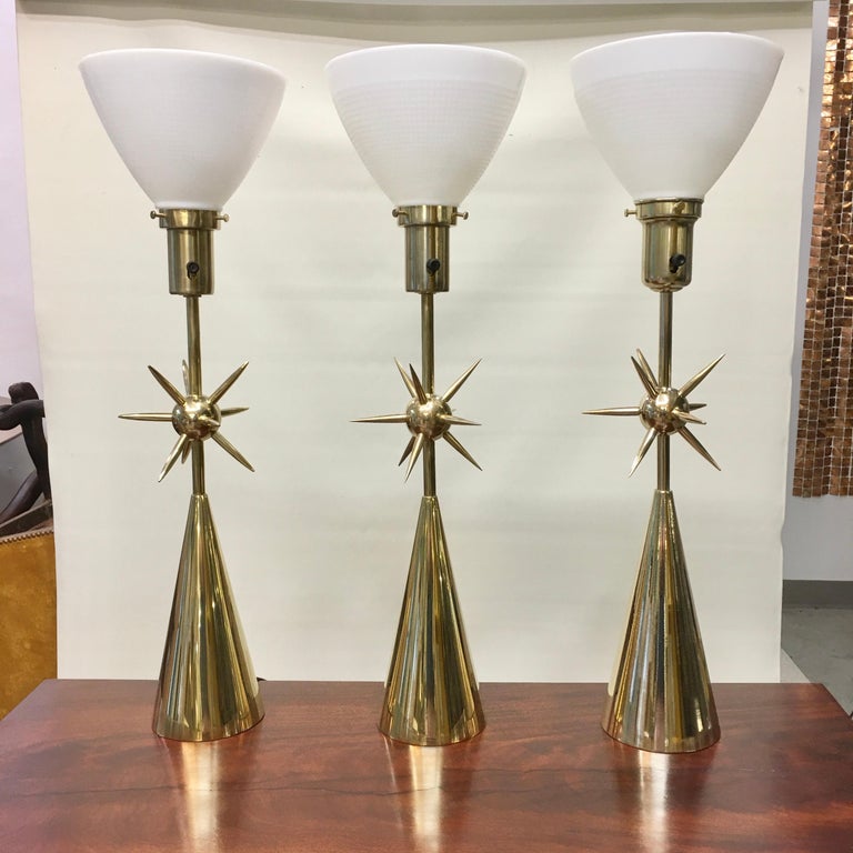 Pair of Brass Sputnik Table Lamps For Sale 1