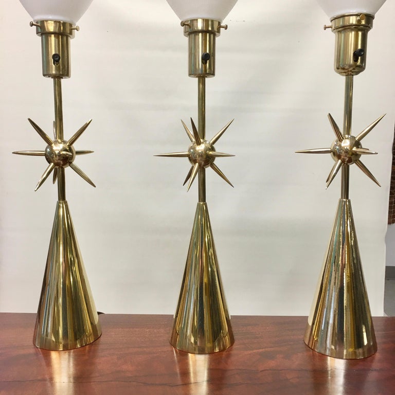 Pair of Brass Sputnik Table Lamps For Sale 2