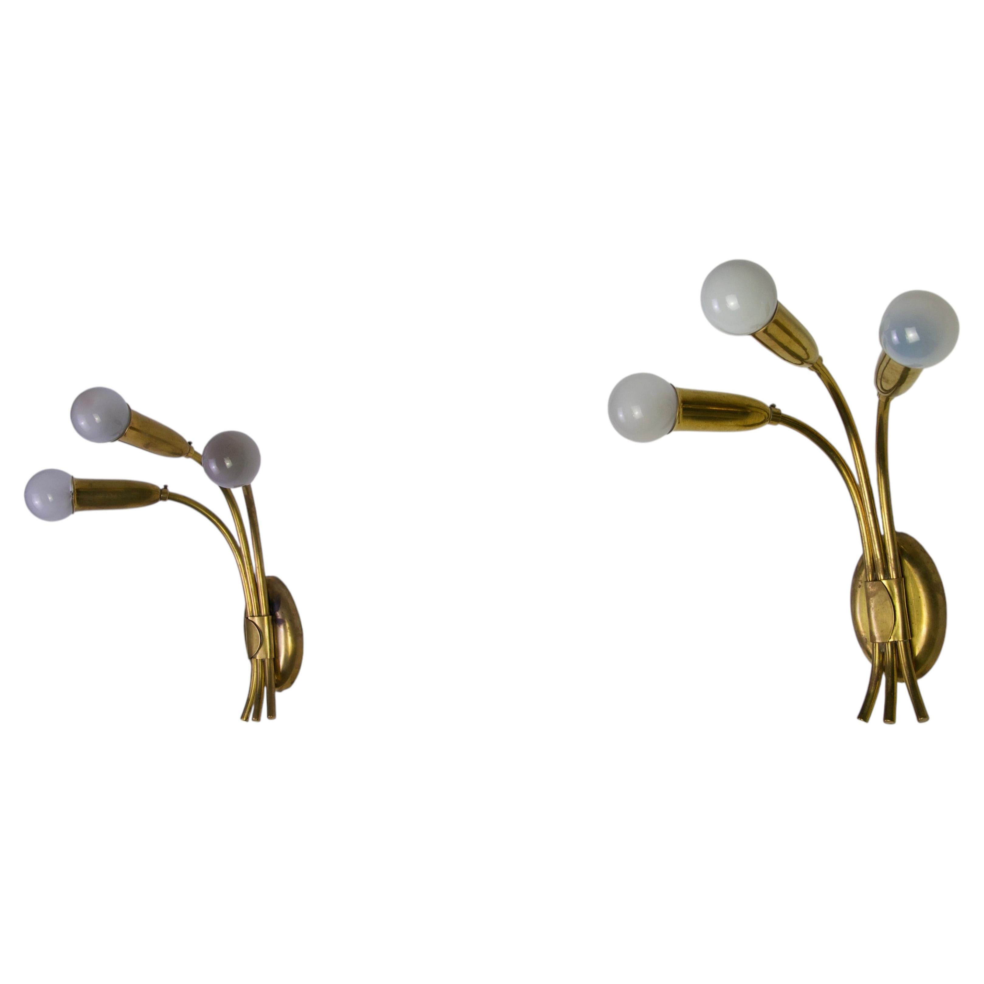 Pair of Brass Sputnik Wall Lamps, Italy, 1960s
