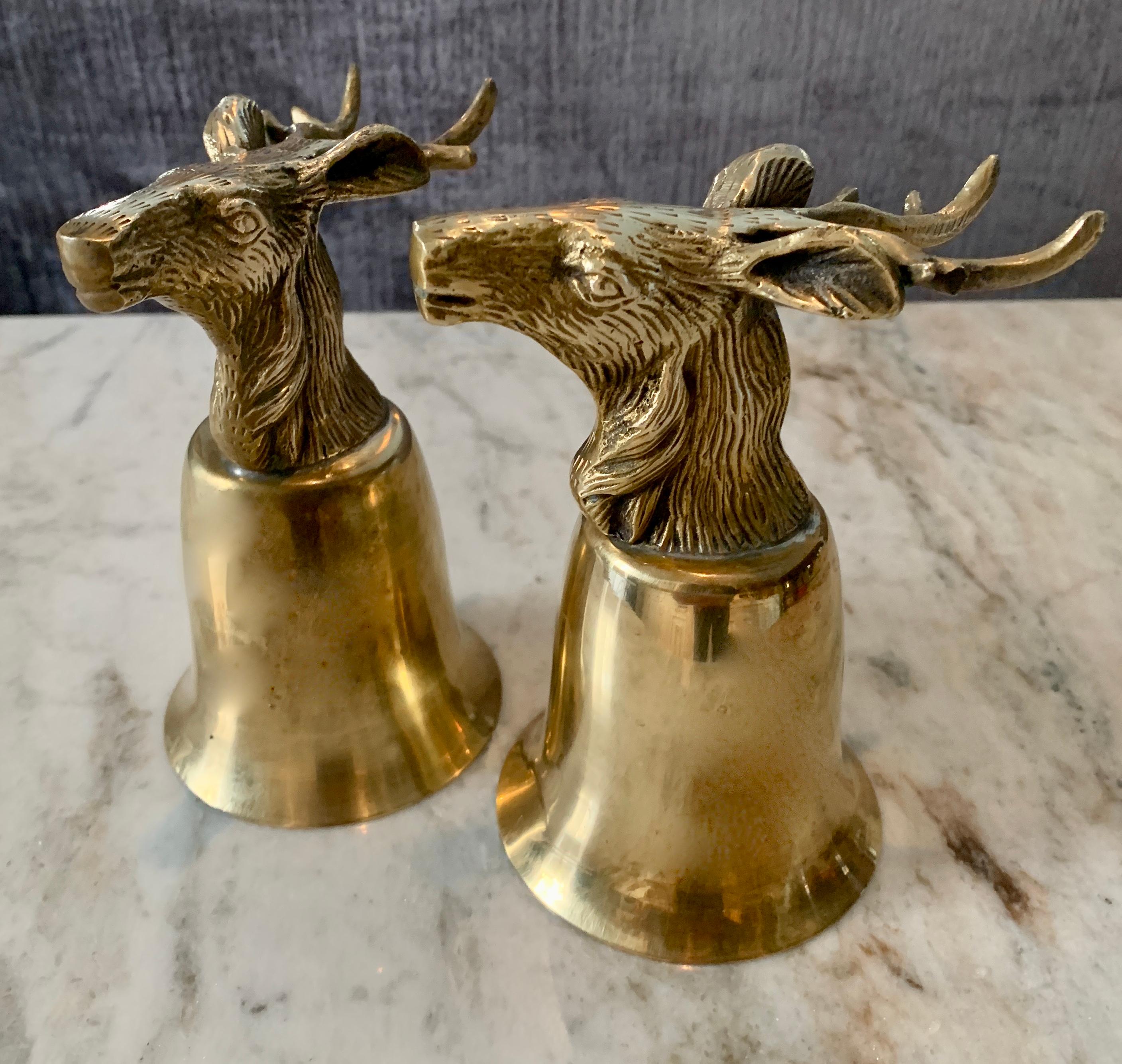 Modern Pair of Brass Stag Stirrup Cups