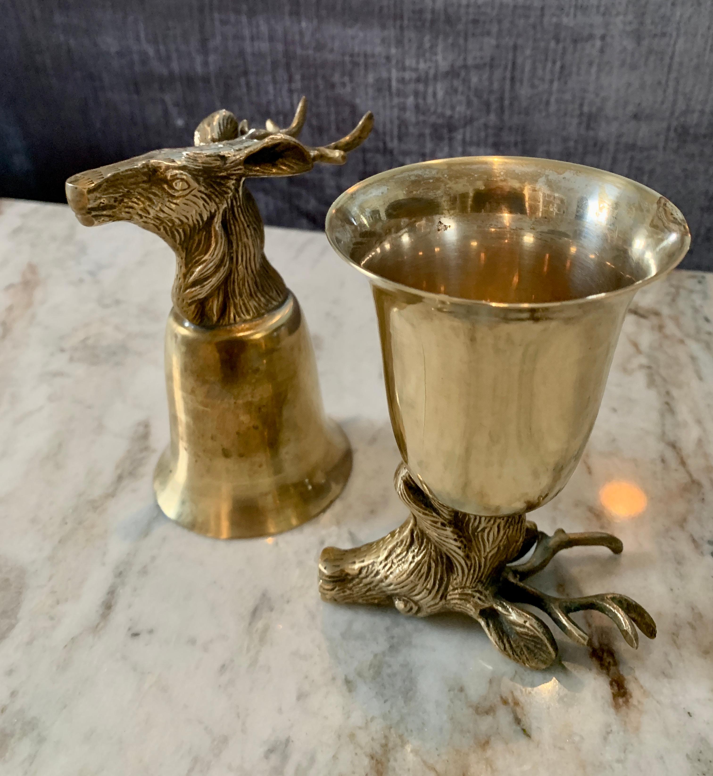 Polished Pair of Brass Stag Stirrup Cups