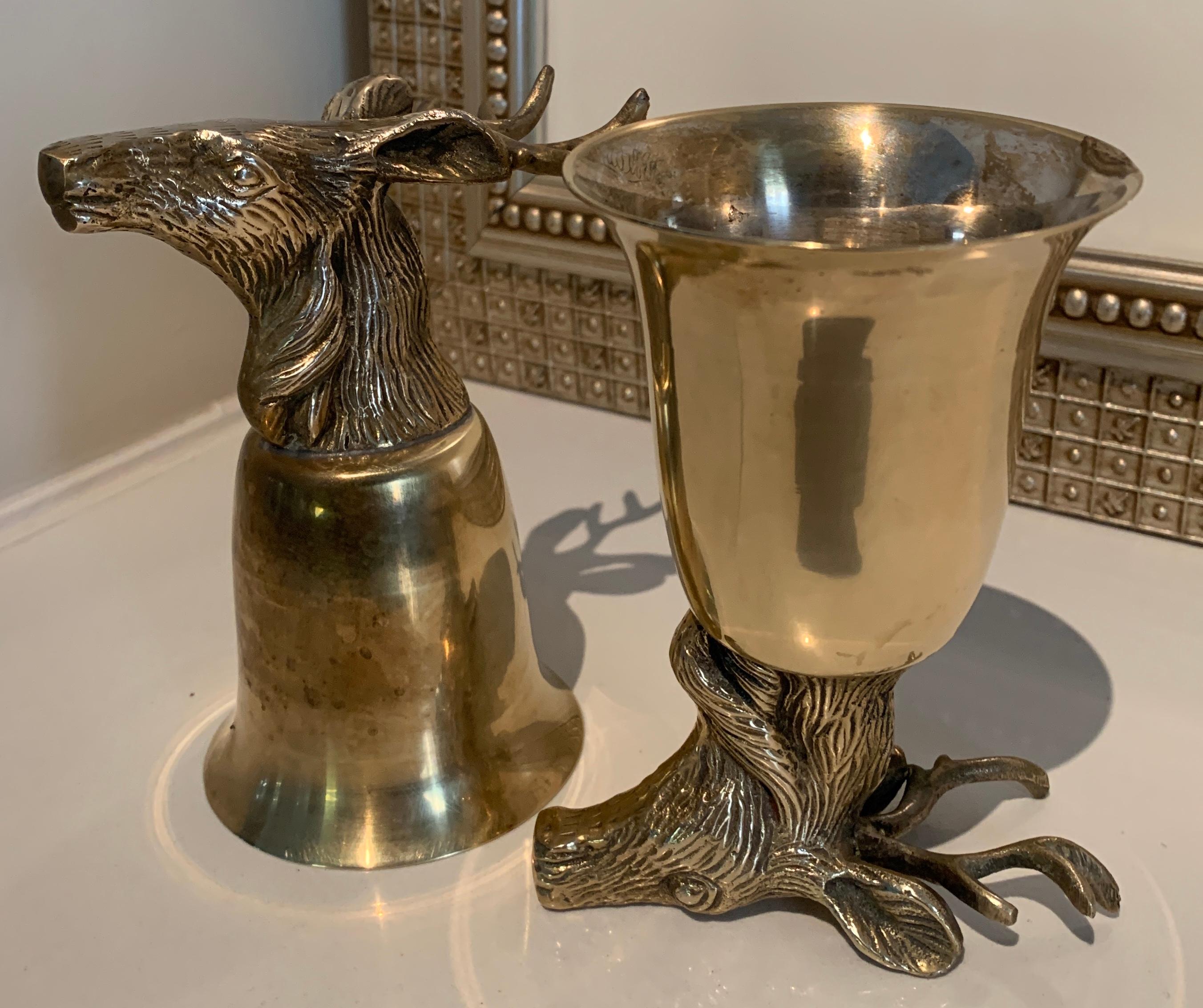 Pair of Brass Stag Stirrup Cups In Good Condition In Los Angeles, CA