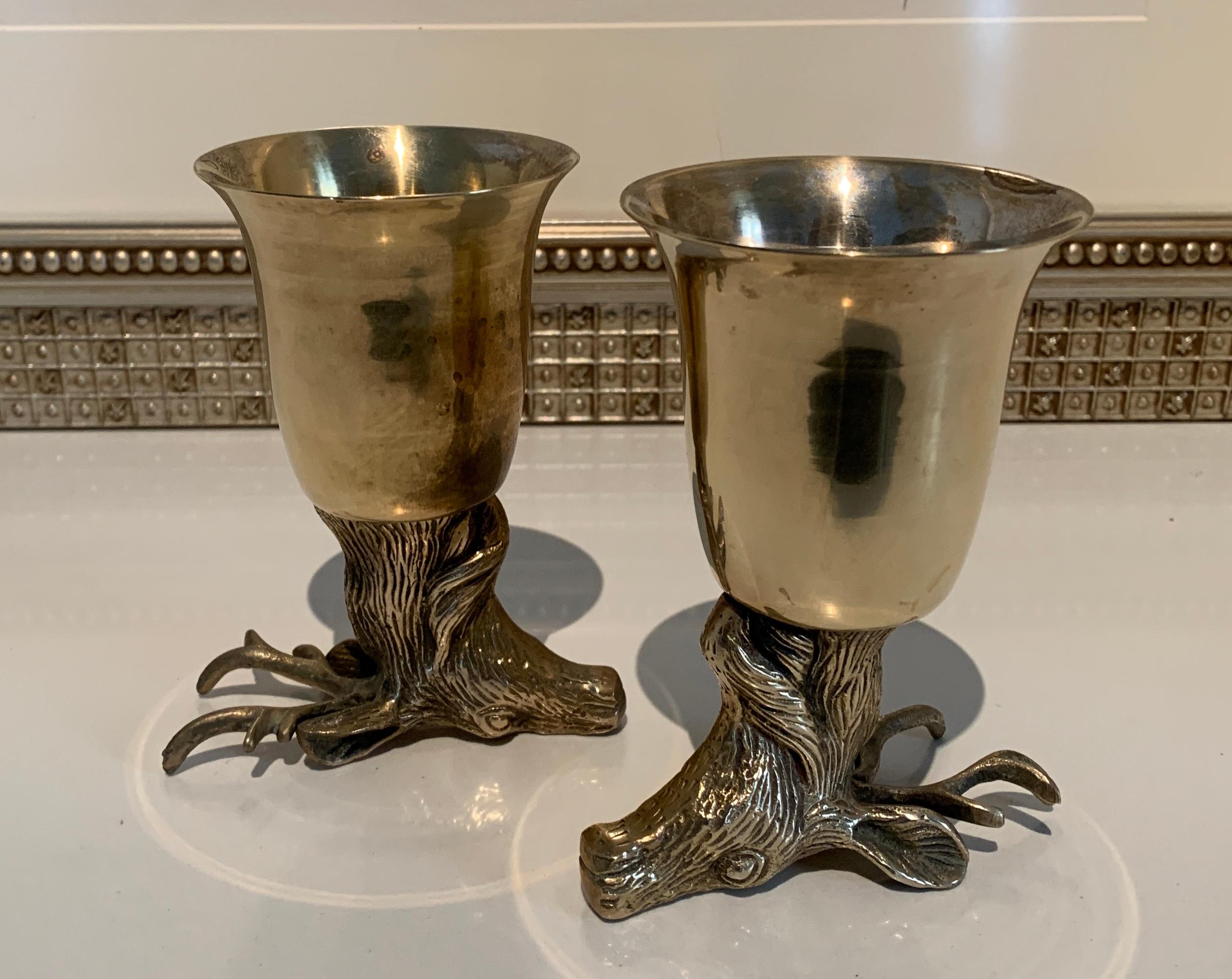 Pair of Brass Stag Stirrup Cups 1