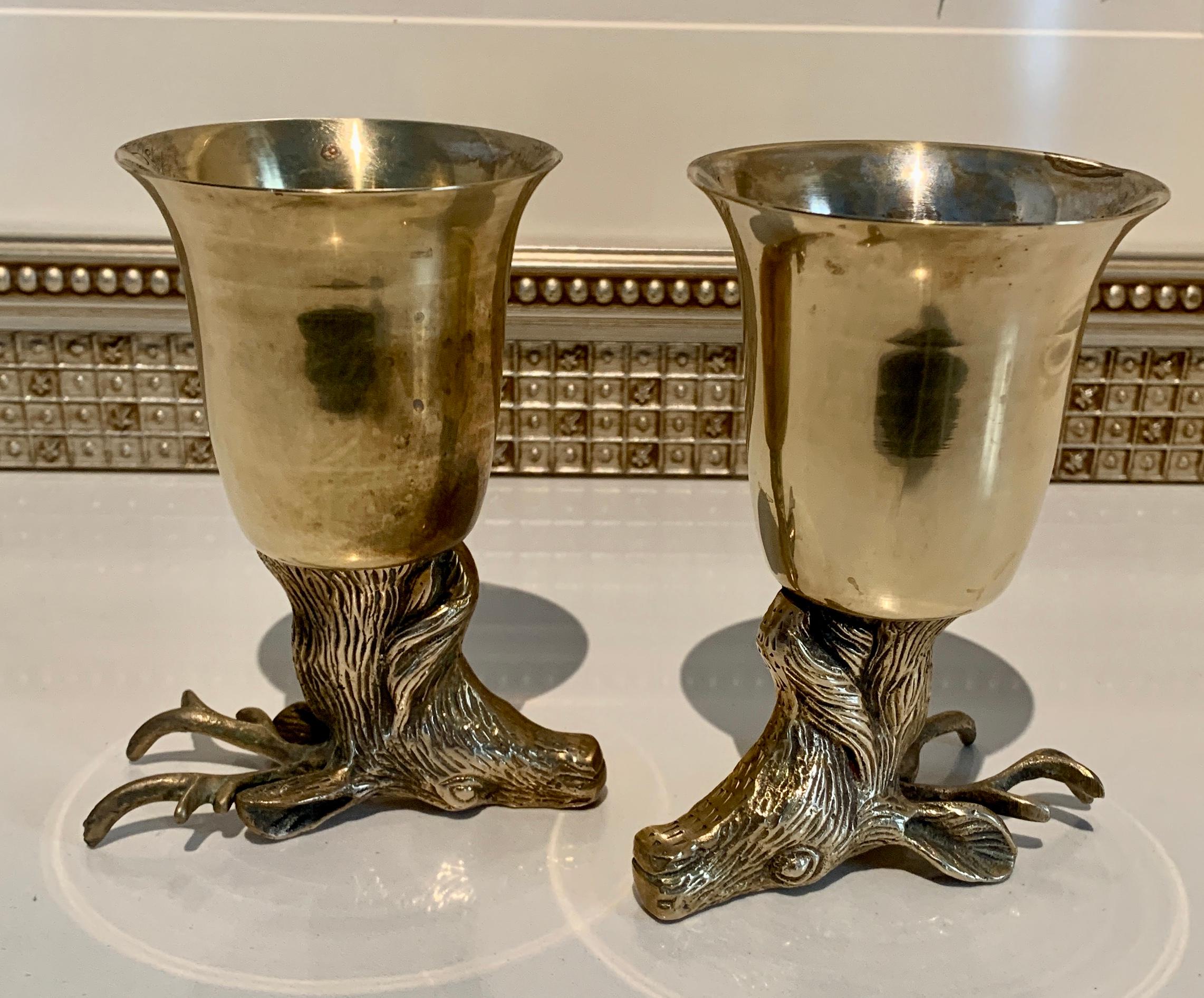 Pair of Brass Stag Stirrup Cups 2