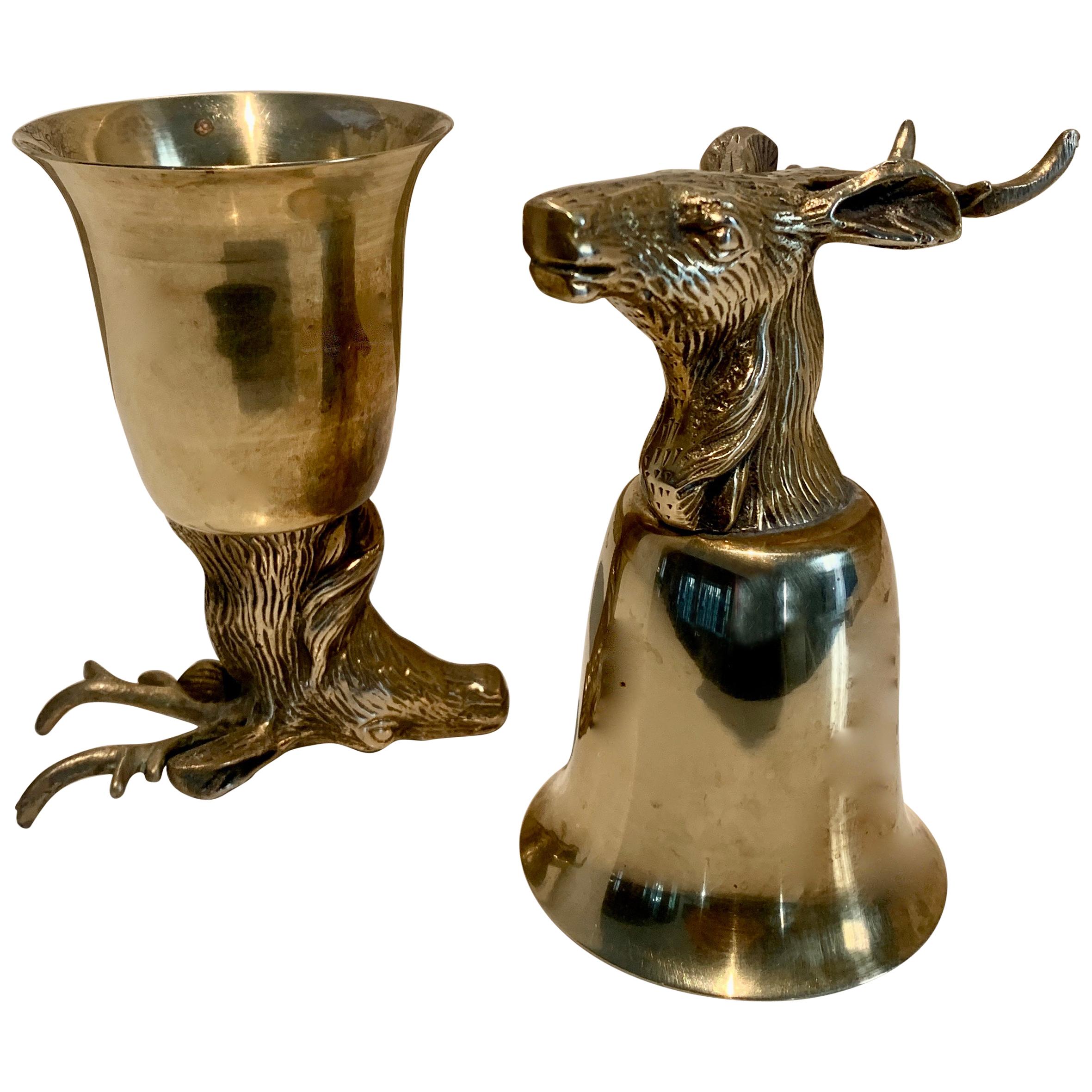 Pair of Brass Stag Stirrup Cups