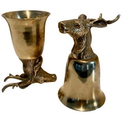Vintage Pair of Brass Stag Stirrup Cups