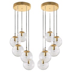 Pair of Brass Staircases Cascades with Five Hand Blown Globes, Glashütte Limburg