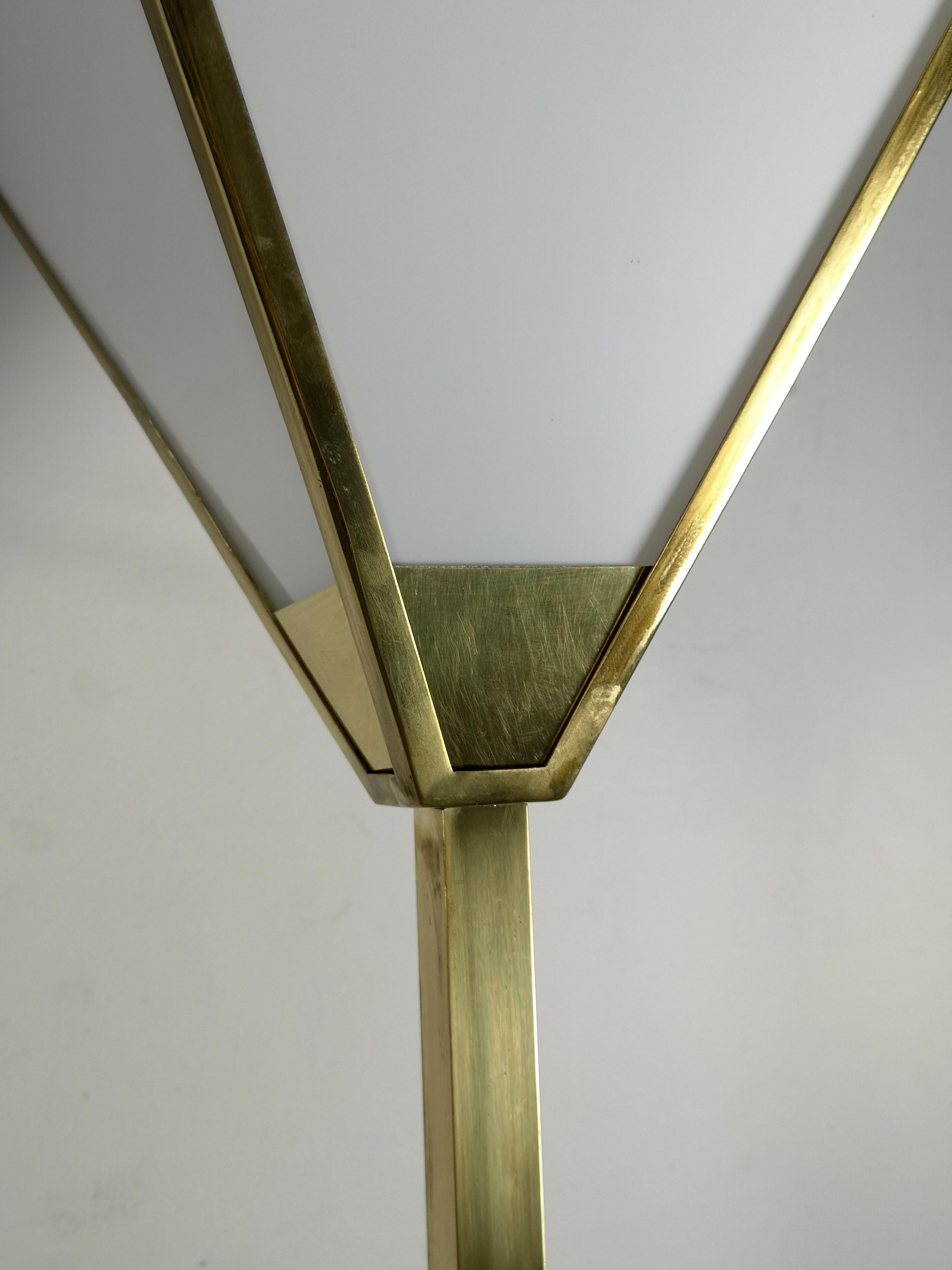 Pair of Mid-Century Brass Standard Floor Lamps with White Glass Shades, 1970s In Good Condition For Sale In Budapest, HU