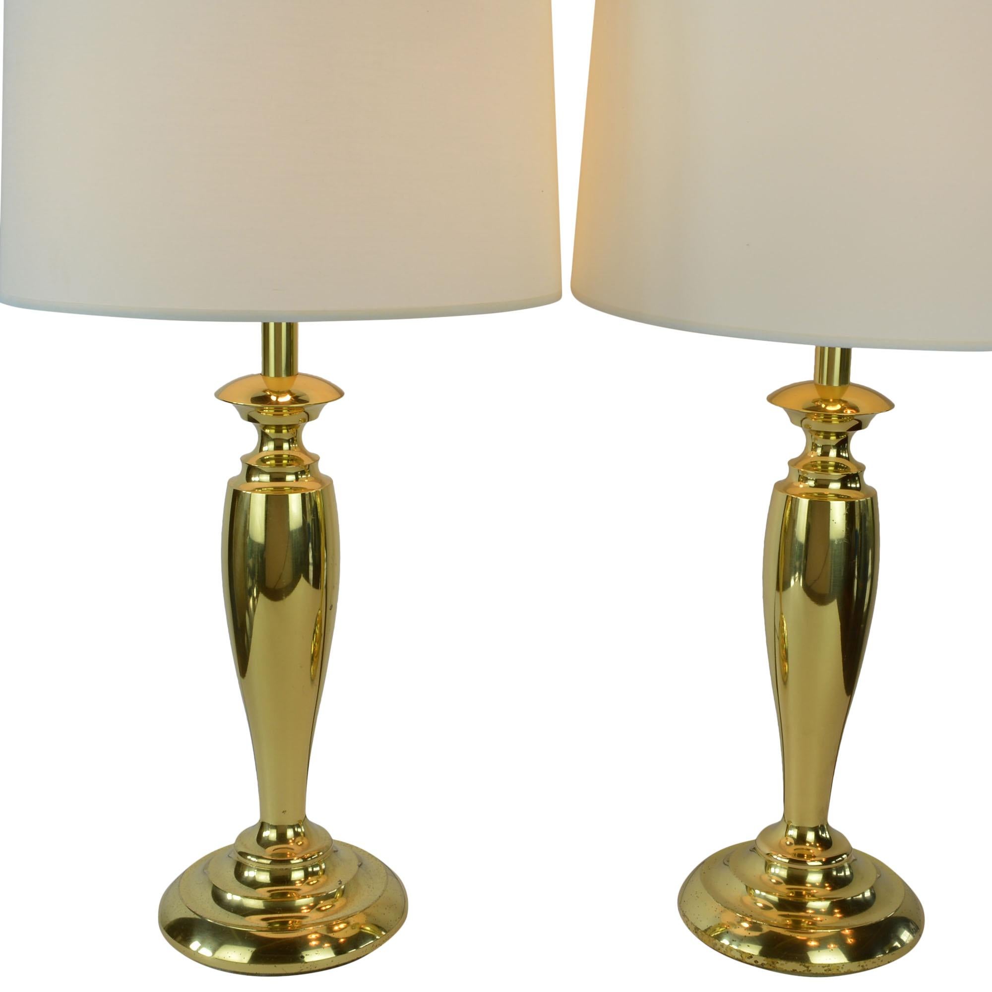 American Pair of Brass Stiffel Mid-Century Modern Table Lamps with Drum Shades For Sale