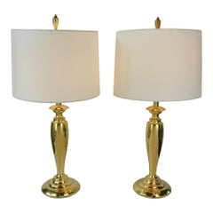 Pair of Brass Stiffel Mid-Century Modern Table Lamps with Drum Shades