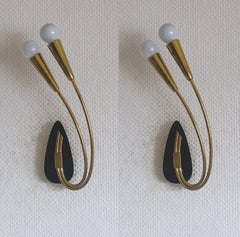 Pair of Brass Stilnovo Style Two-Light Wall Sconces, Italy, 1950s