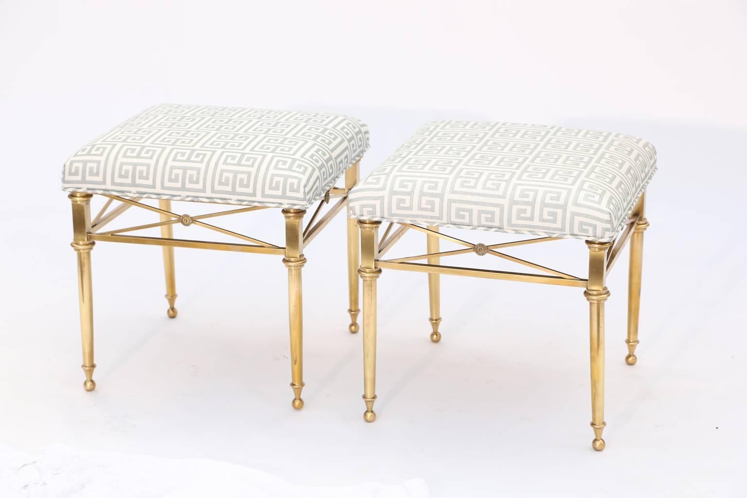 Hollywood Regency Pair of Brass Stools