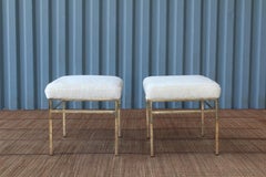 Pair of Brass Stools with Shearling Seats