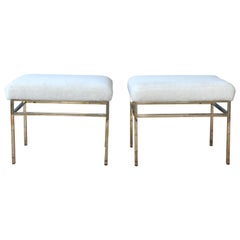 Pair of Brass Stools with Shearling Seats