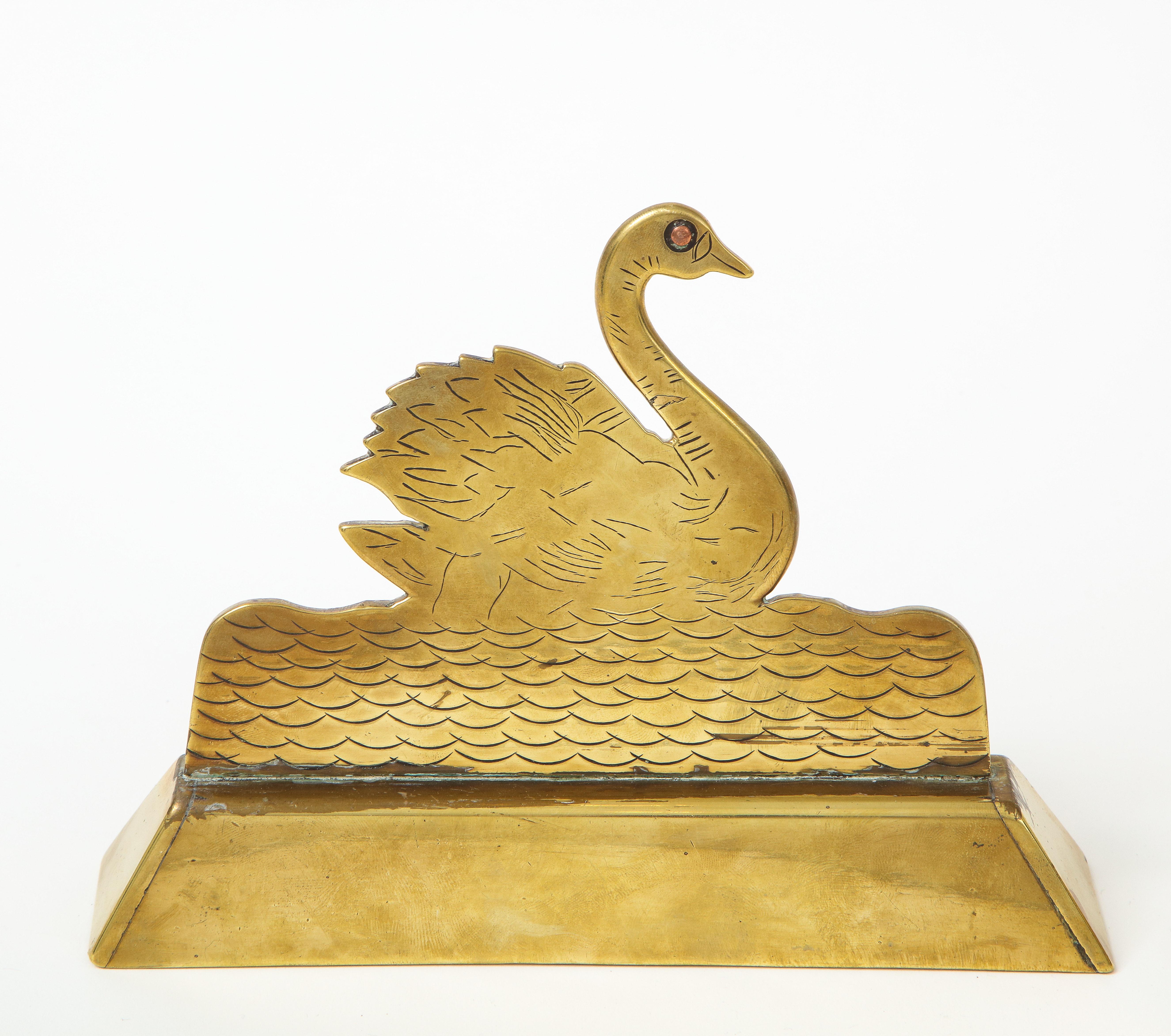 British Pair of Brass Swan Bookends