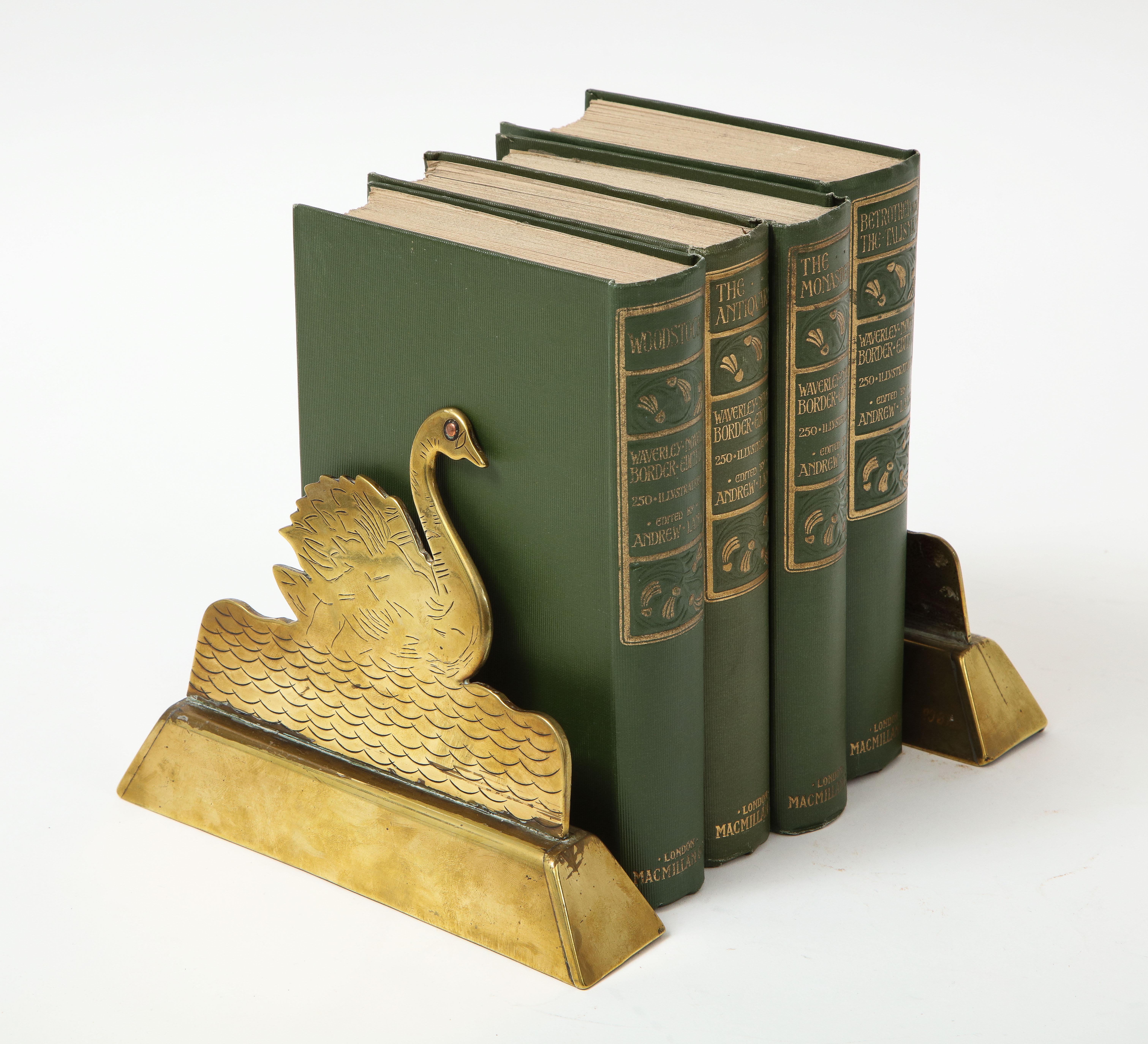 19th Century Pair of Brass Swan Bookends