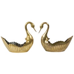 Pair of Brass Swans Jardinières Flowerpot Vintage 31cm