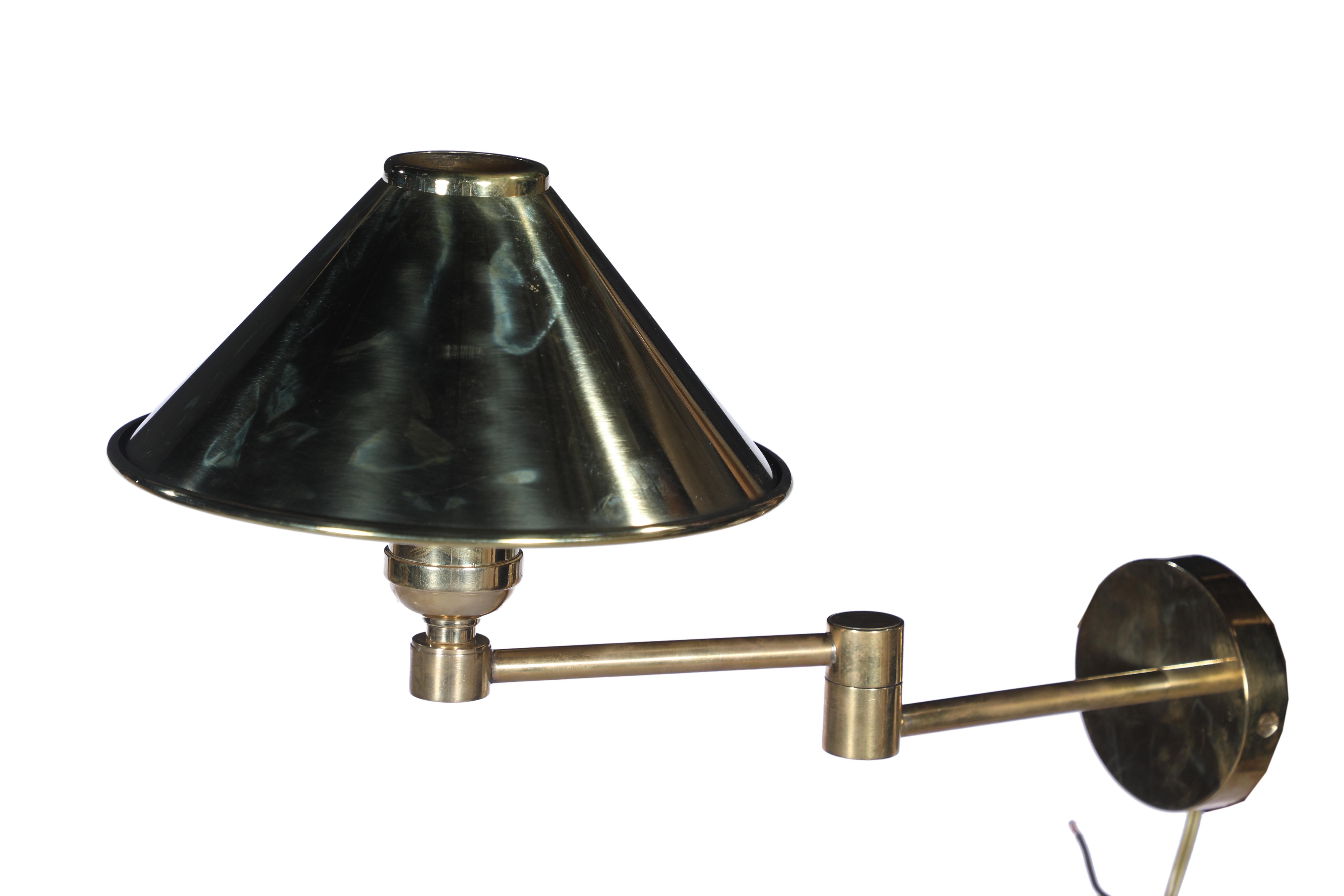 Industrial Pair of Brass Swing Arm Sconces from Ship's Stateroom For Sale