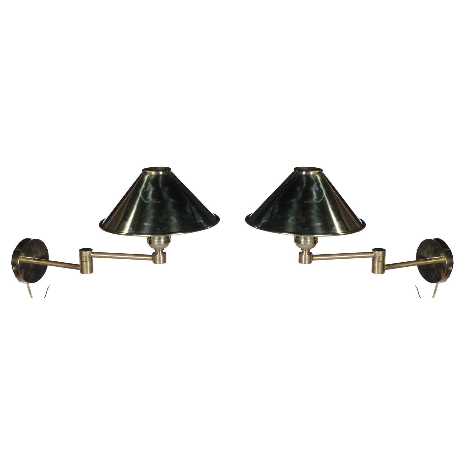 Pair of Brass Swing Arm Sconces from Ship's Stateroom For Sale