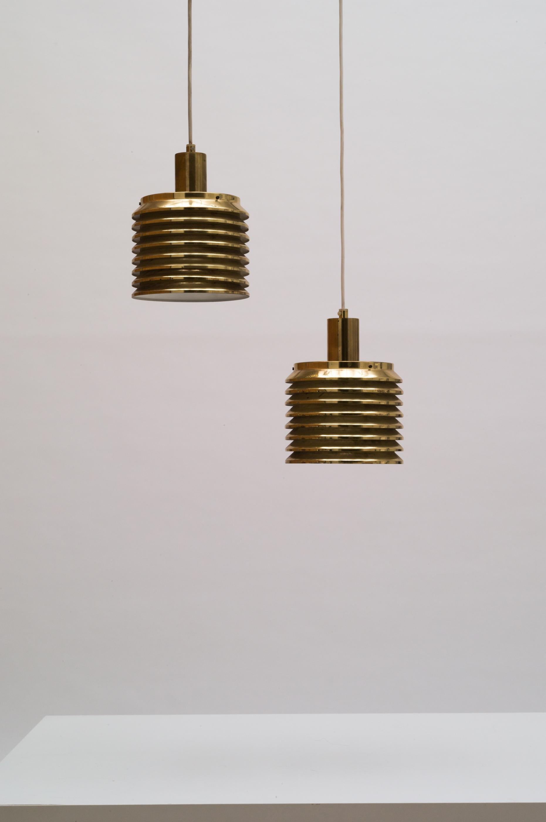 Swedish Pair of Brass T642 Pendant Lights by Hans-Agne Jakobsson, Sweden, 1960s