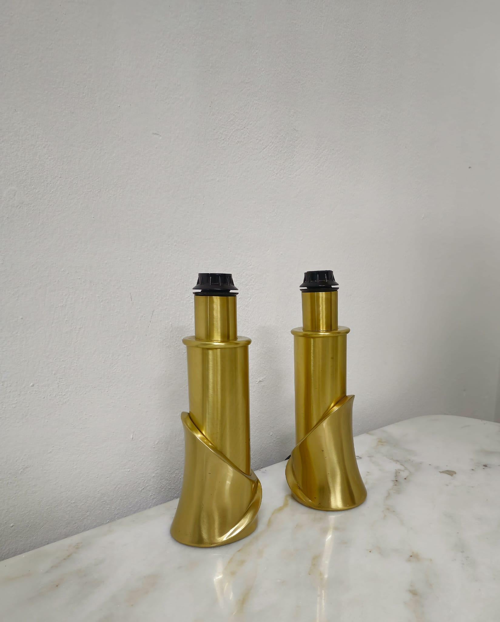 Other Two Luciano Frigerio Brass Table Lamps, Italy, 1970s For Sale