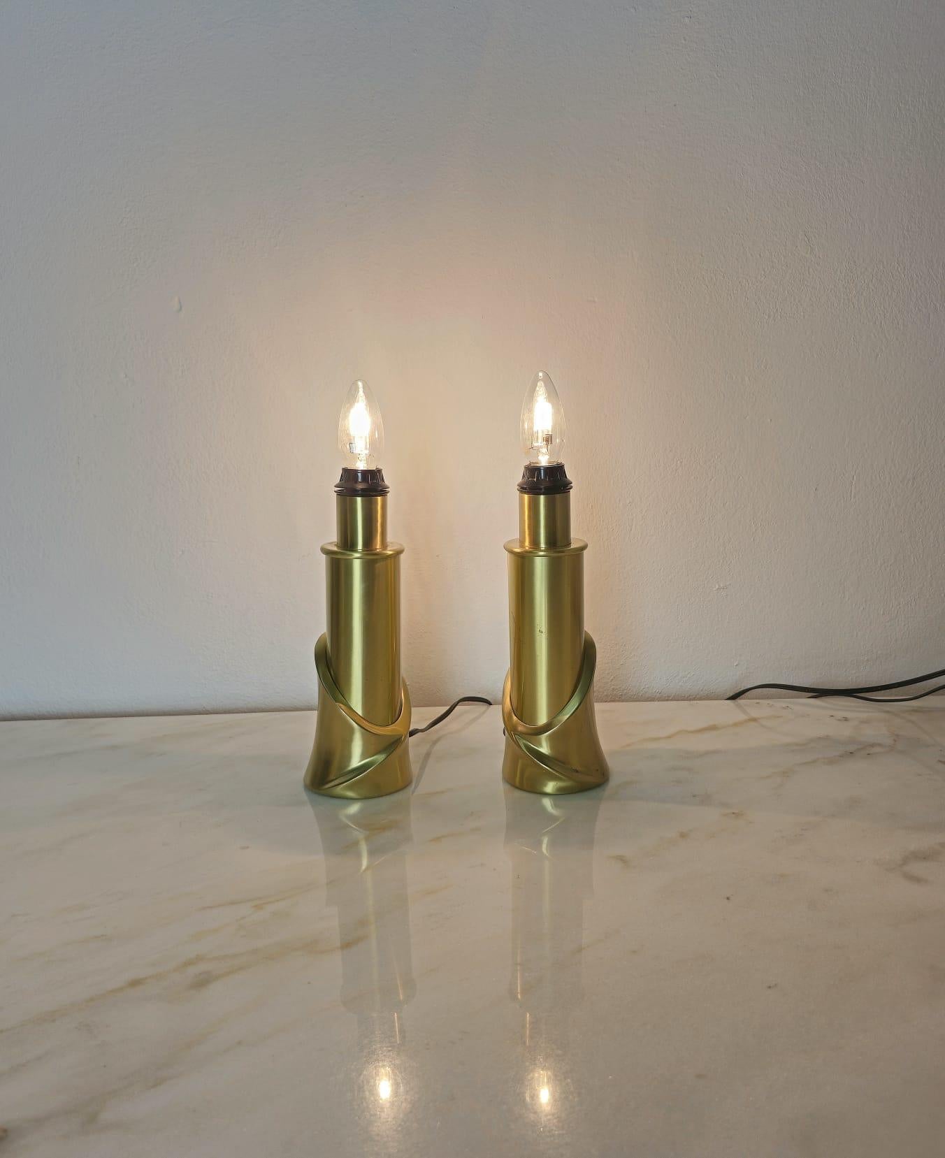 Late 20th Century Two Luciano Frigerio Brass Table Lamps, Italy, 1970s