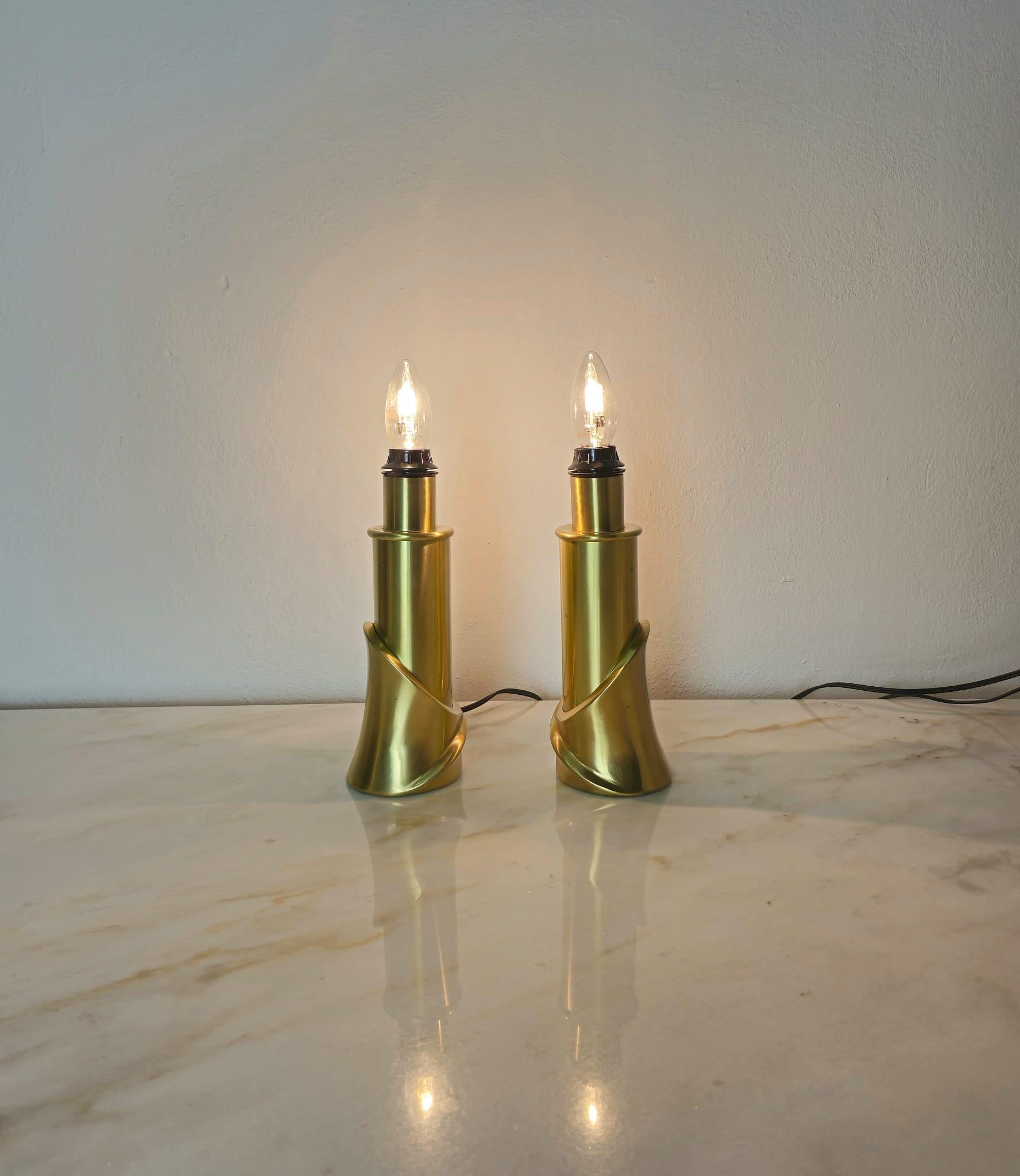 Two Luciano Frigerio Brass Table Lamps, Italy, 1970s 1