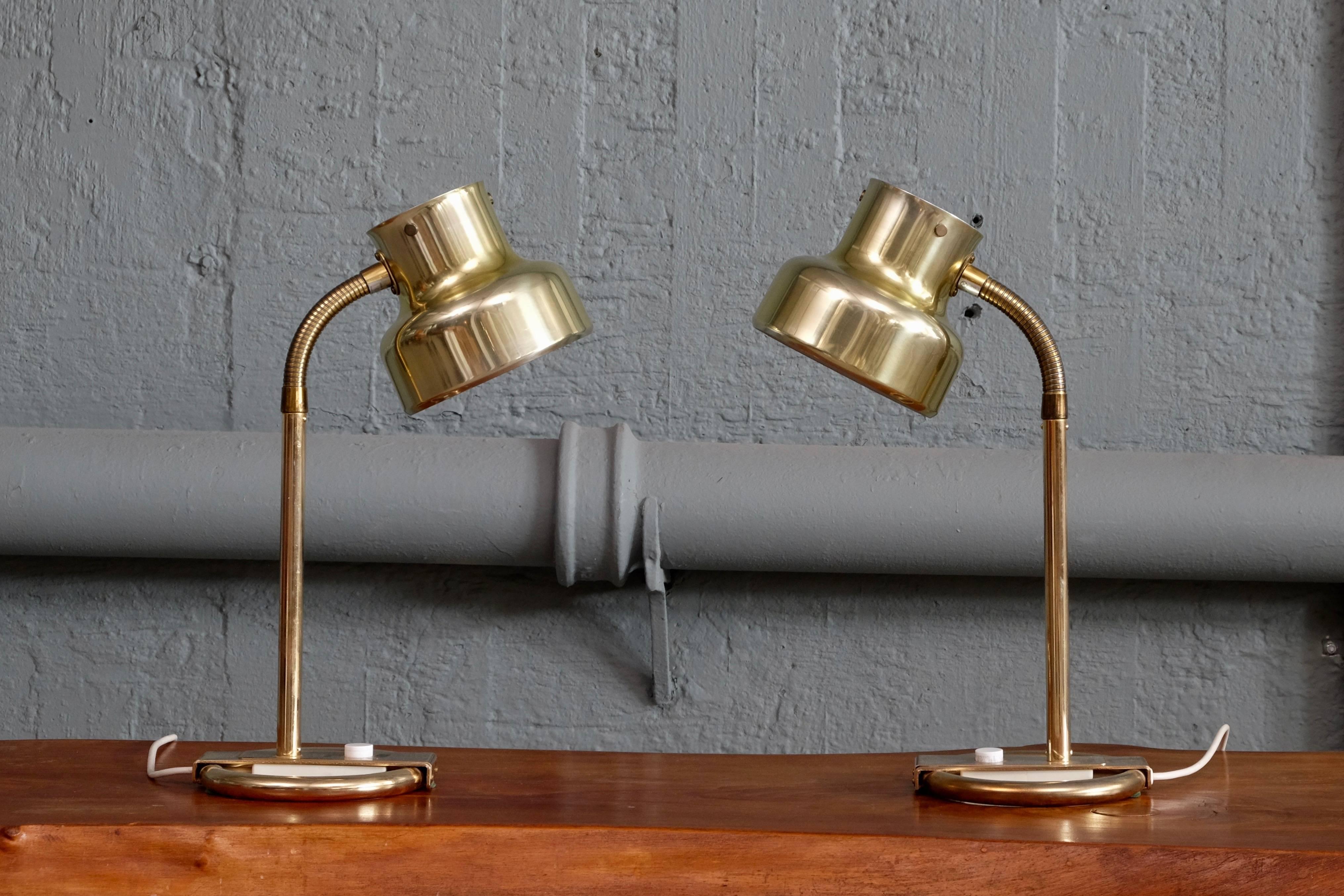 Pair of Brass Table/Desk Lamps Bumling by Anders Pehrson, 1960s For Sale 4