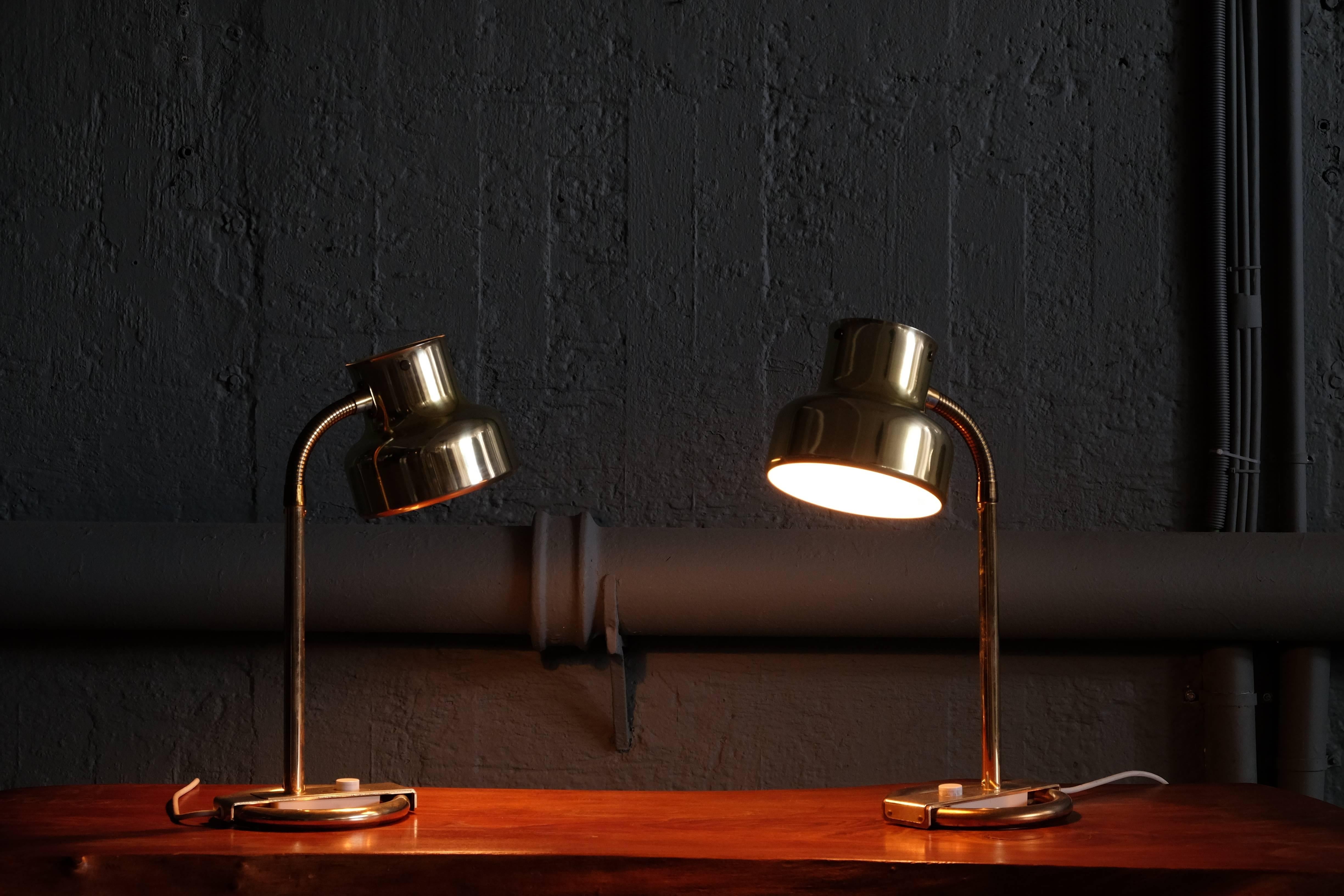 Scandinavian Modern Pair of Brass Table/Desk Lamps Bumling by Anders Pehrson, 1960s For Sale
