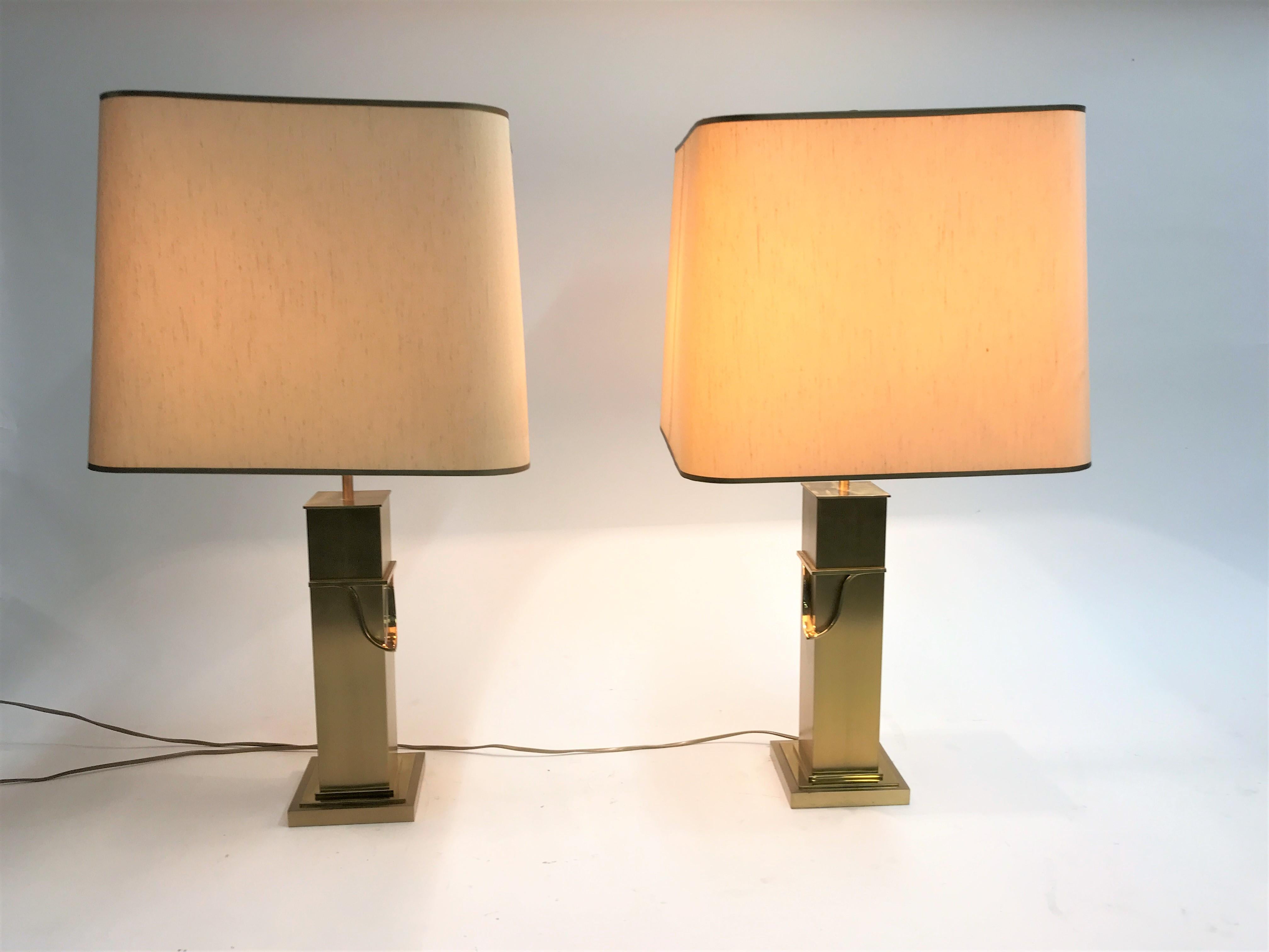 Belgian Pair of Brass Table Lamps, 1970s