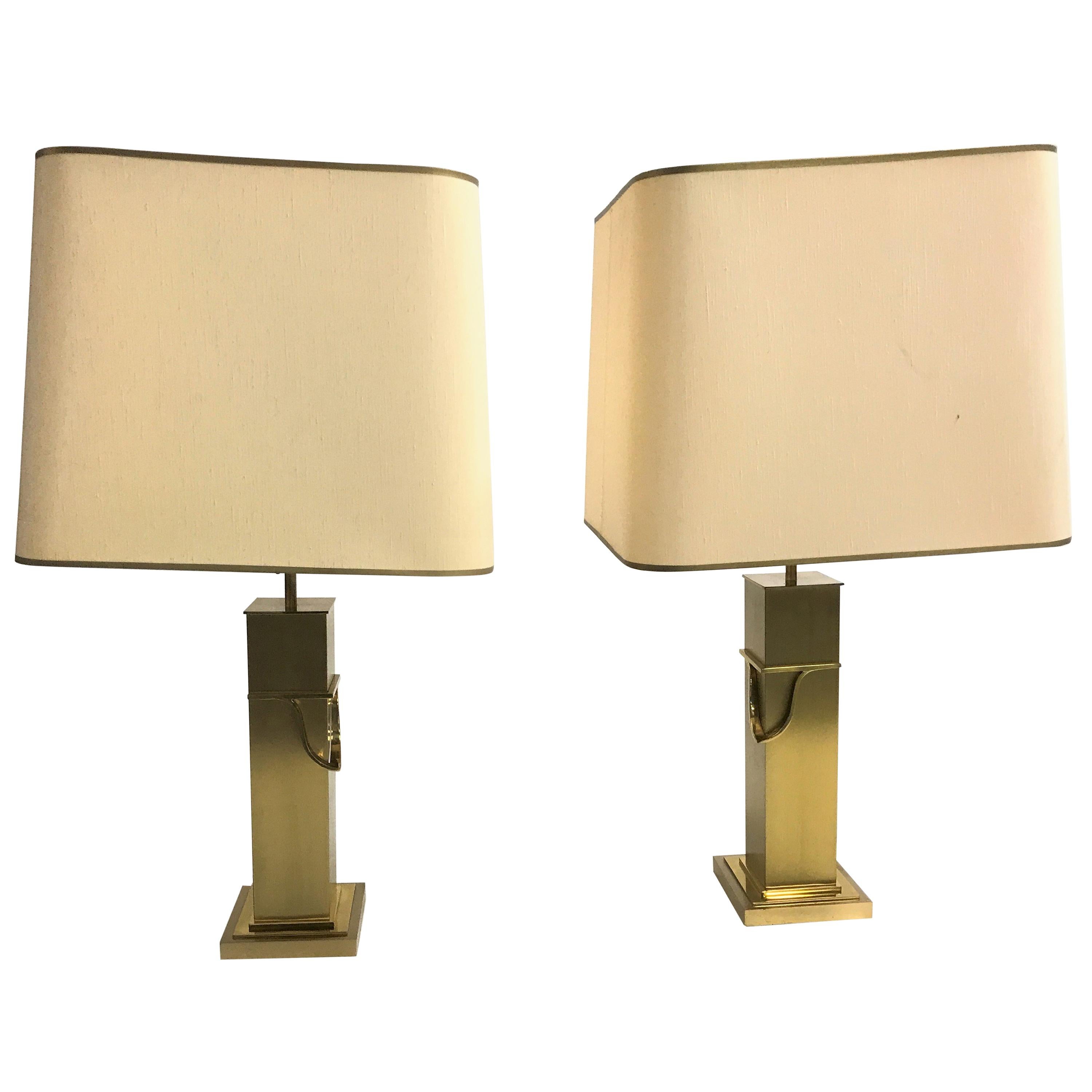 Pair of Brass Table Lamps, 1970s