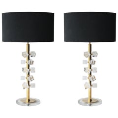 Pair of Brass Table Lamps and Murano Glass, Italy, 2018