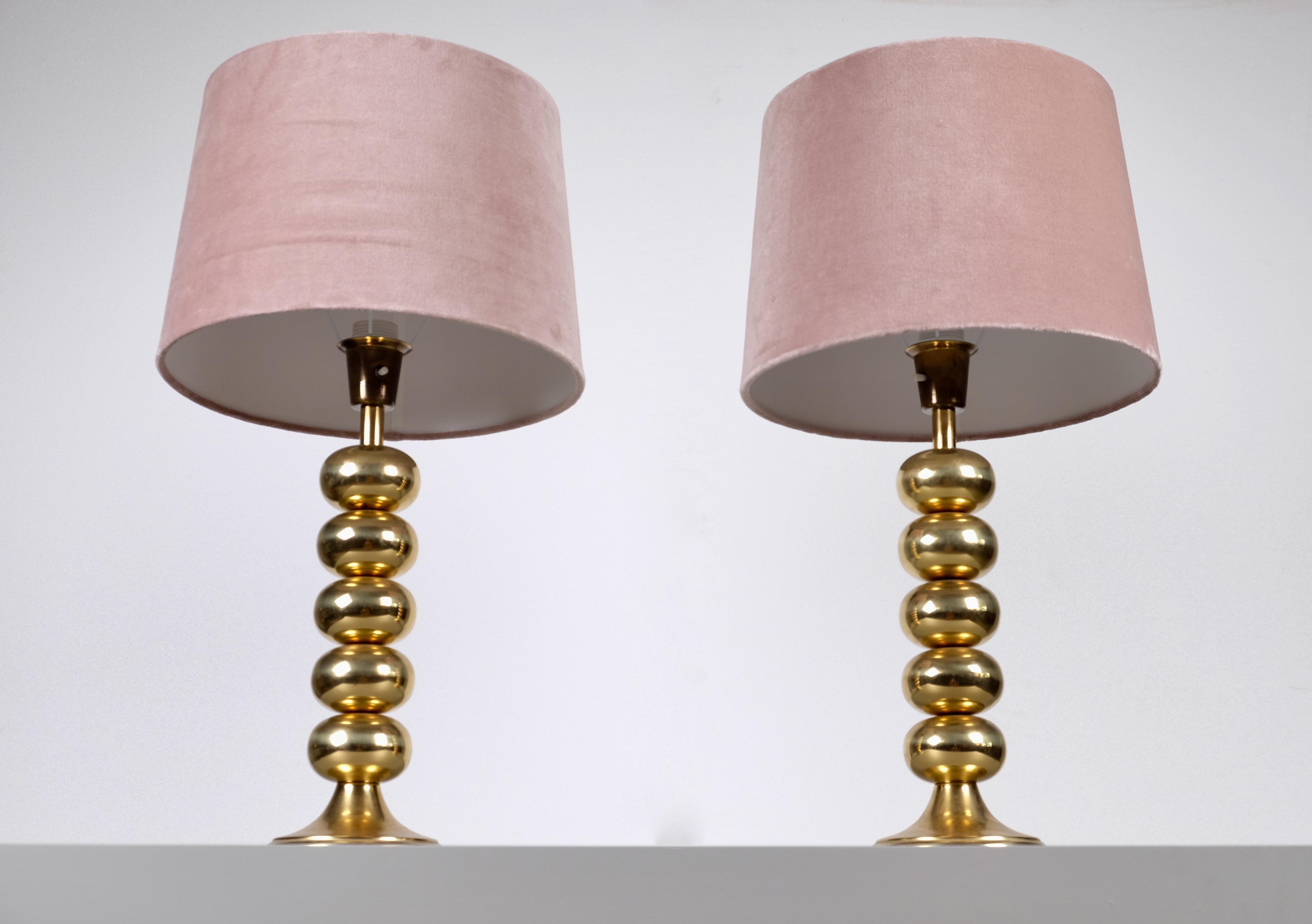 Scandinavian Modern Pair of Brass Table Lamps by Aneta, Sweden, 1970s For Sale