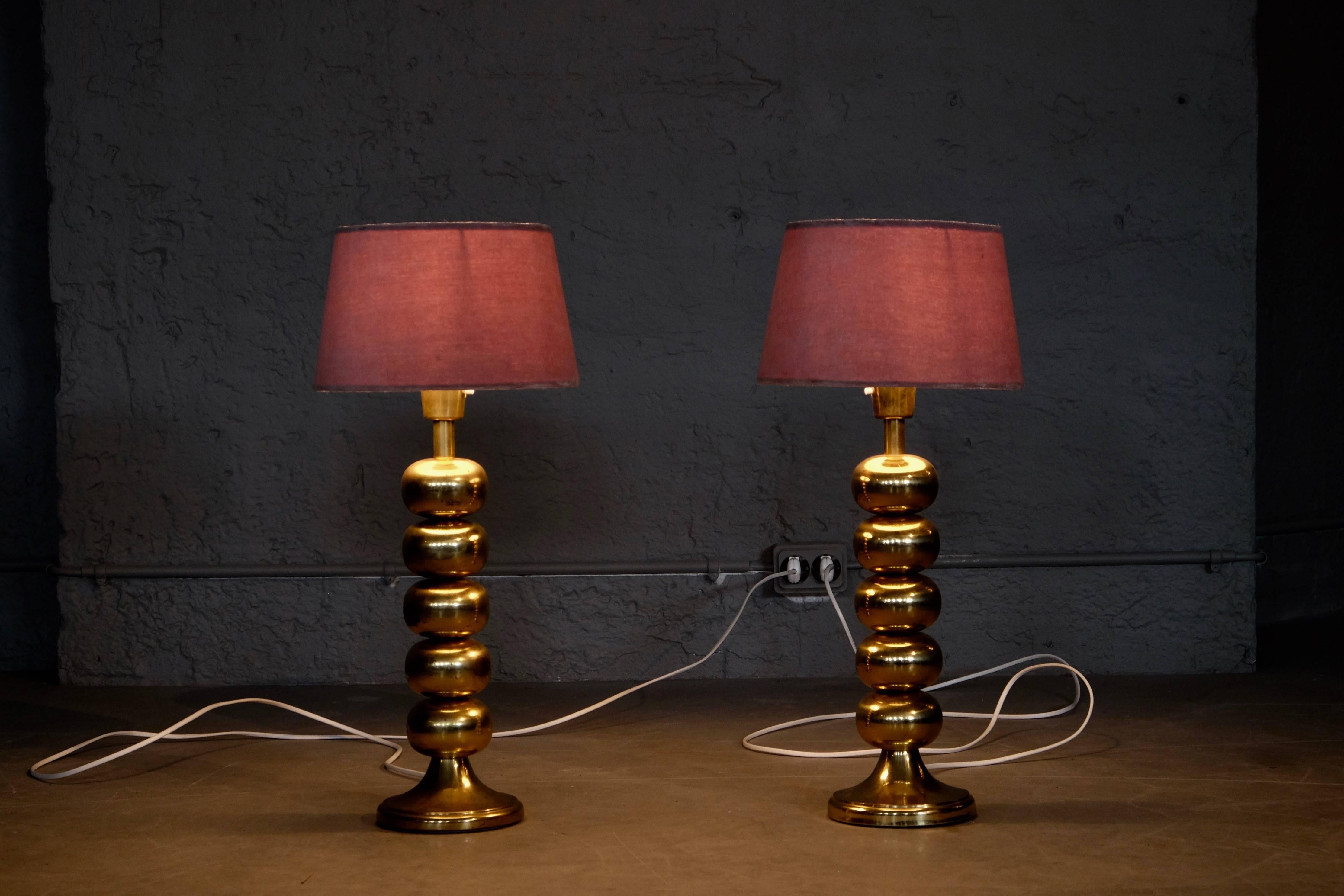 Scandinavian Modern Pair of Brass Table Lamps by Aneta, Sweden, 1960s For Sale