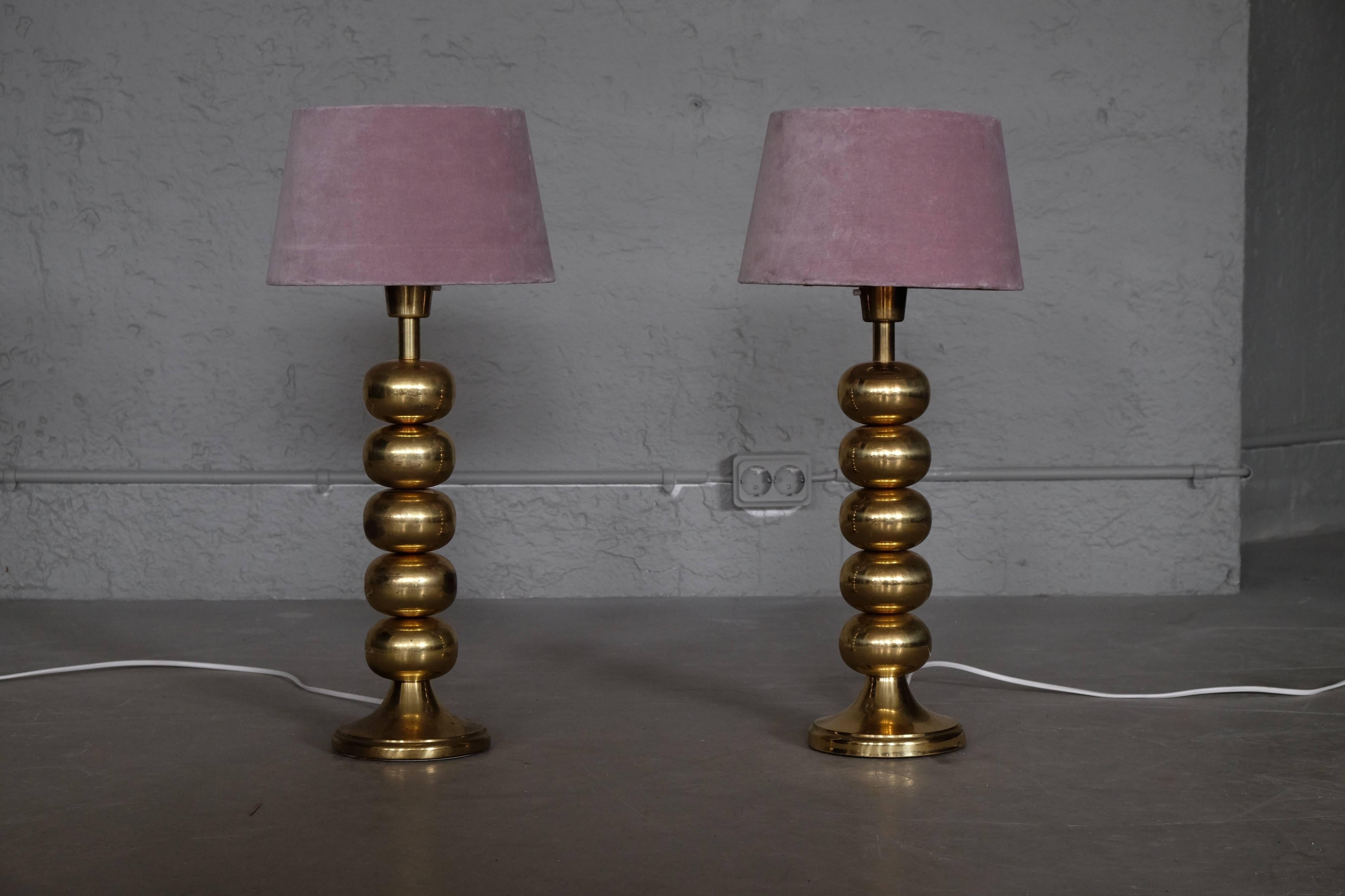 Swedish Pair of Brass Table Lamps by Aneta, Sweden, 1960s For Sale