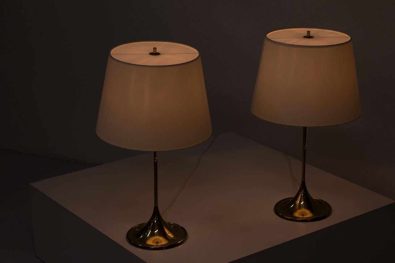 Pair of Brass Table Lamps by Bergboms, Sweden, 1960s 4