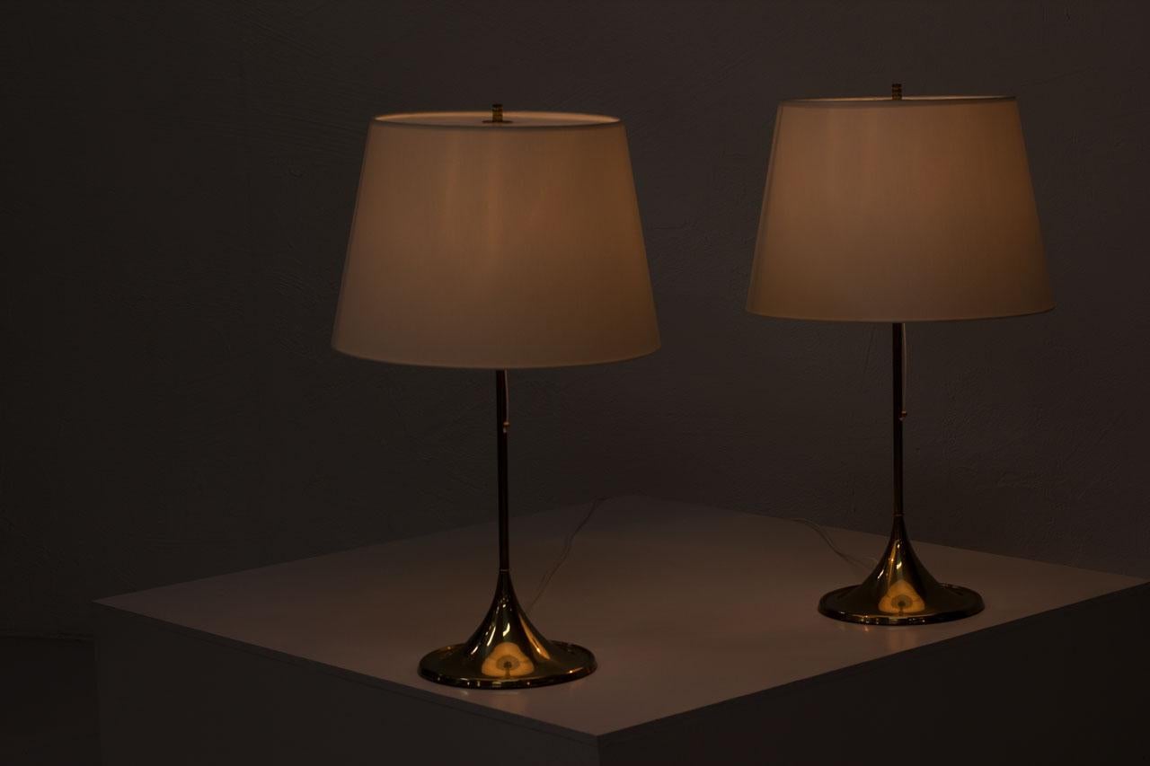 Pair of Brass Table Lamps by Bergboms, Sweden, 1960s 5