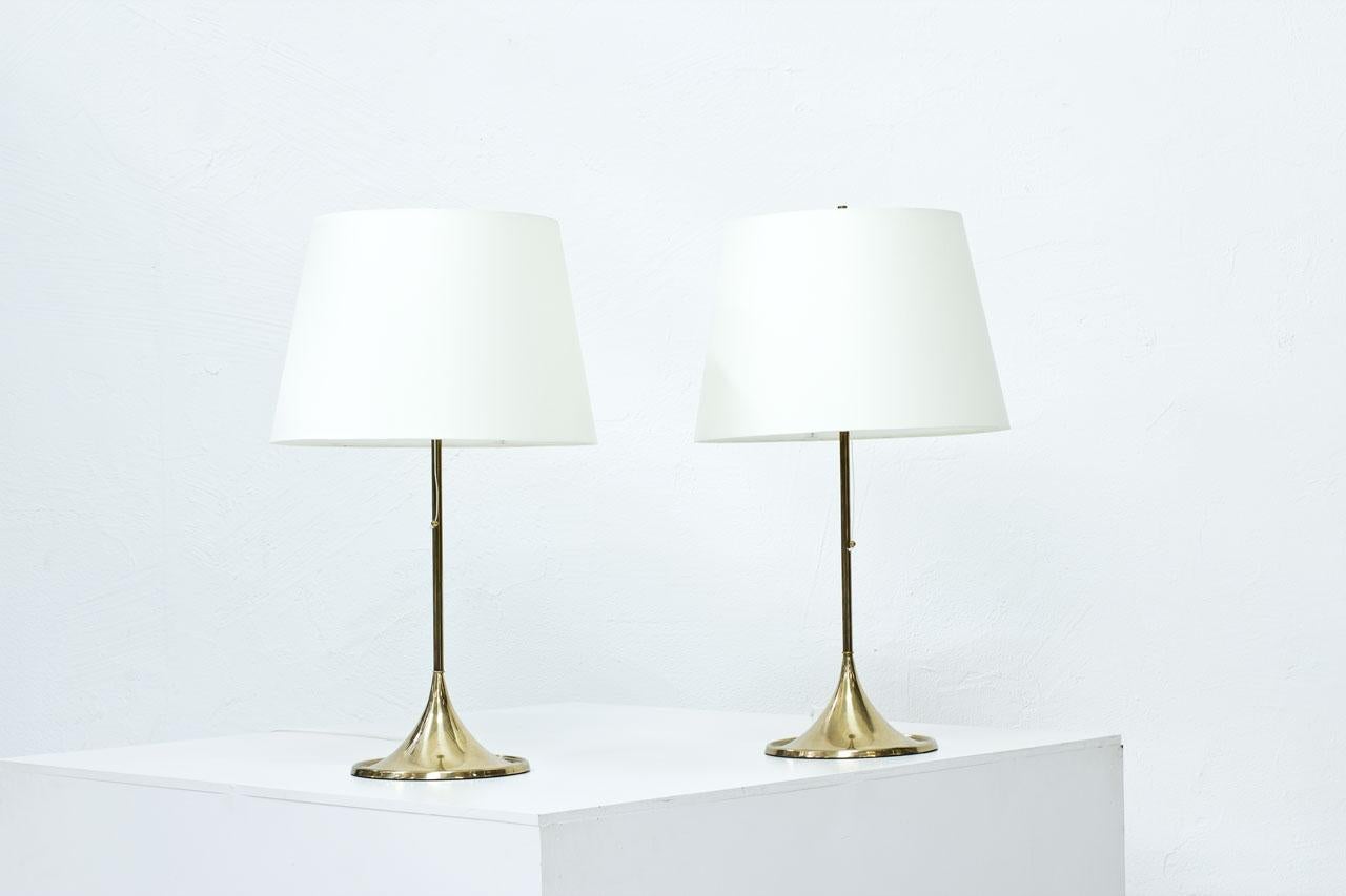 Scandinavian Modern Pair of Brass Table Lamps by Bergboms, Sweden, 1960s